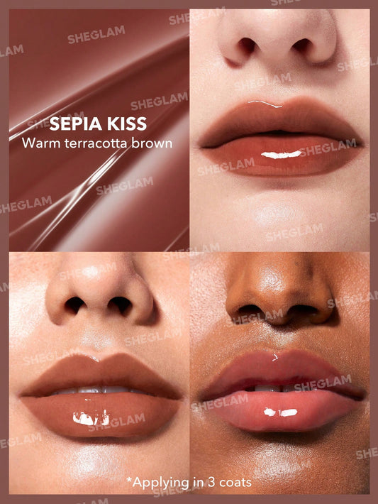 SHEGLAM POUT-PERFECT SHINE LIP PLUMPER - SEPIA KISS - WARM TERRACOTTA BROWN