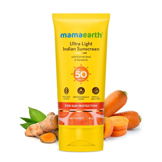 MAMAEARTH ULTRA LIGHT INDIAN SUNSCREEN WITH CARROT SEED, TURMERIC AND SPF 50+++ 80ML