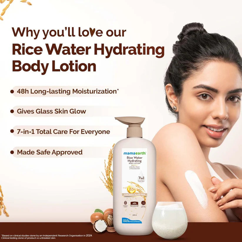MAMAEARTH RICE WATER HYDRATING BODY LOTION FOR DEWY LASS SKIN 400ML