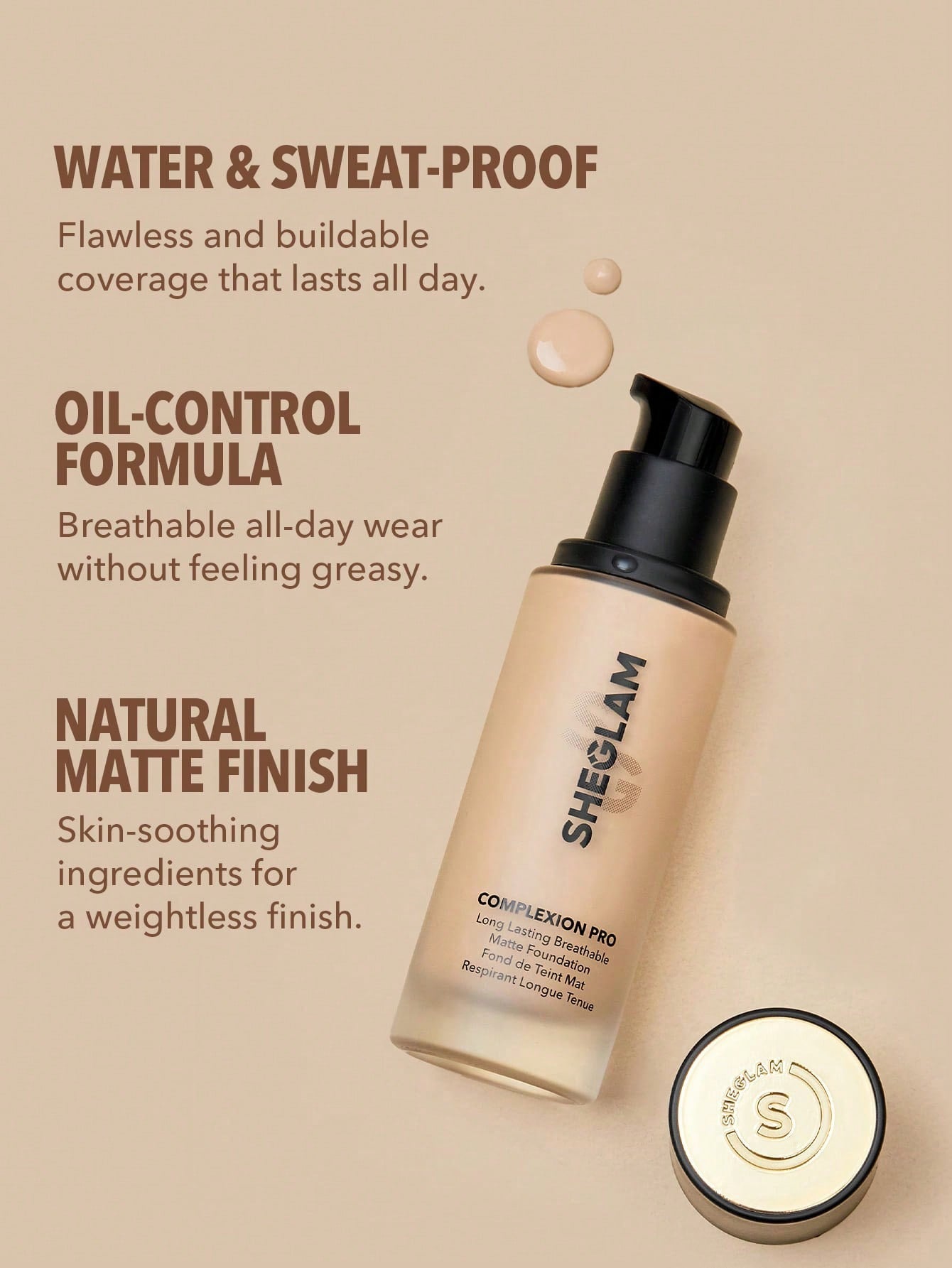 SHEGLAM Complexion Pro Long Lasting Breathable Matte Foundation-Sand