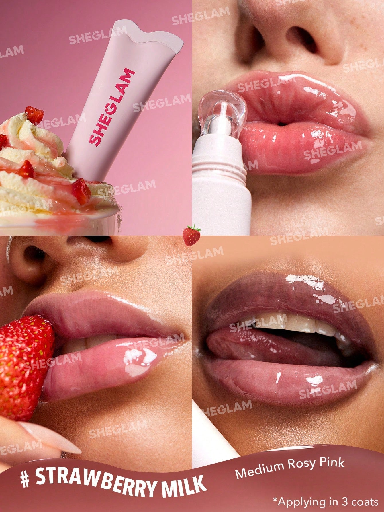 SHEGLAM Crystal Glaze Moisturizing Lip Care-Strawberry Milk / Medium rosey pink