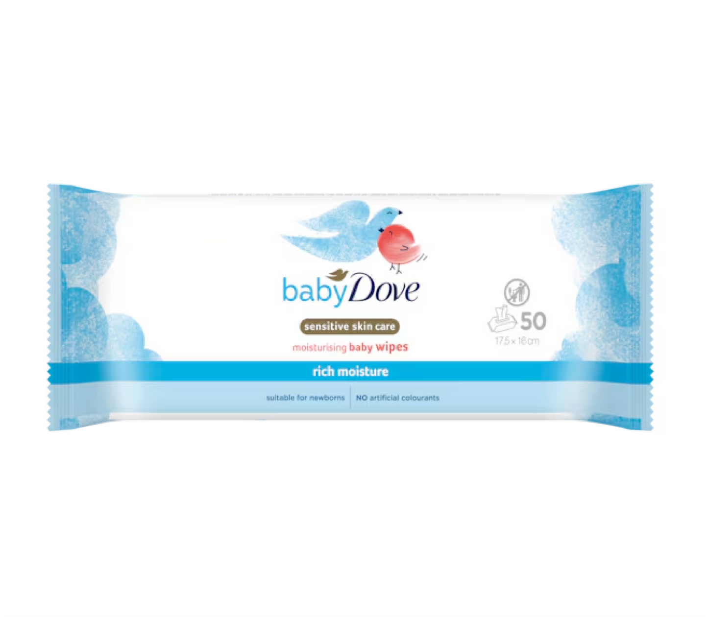 DOVE BABY WIPES SENSITIVE SKIN CARE RICH MOISTURE 50 SHEETS