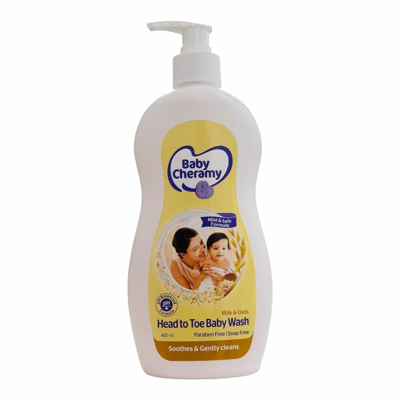 BABY CHERAMY HEAD TO TOE BABY WASH MILK & OATS 400ML