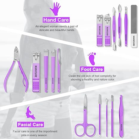 MANICURE & GROOMING PROFESSIONAL 16PCS SET PURPLE