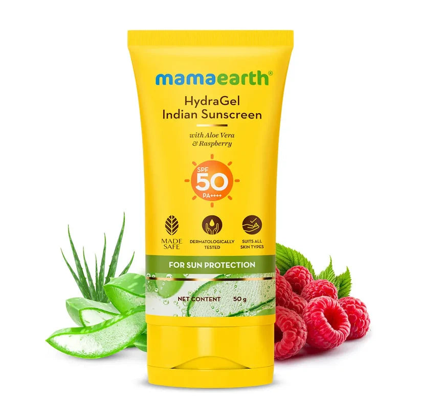 MAMAEARTH HYDRAGEL INDIAN SUNSCREEN WITH ALOE VERA & RASPBERRY 50G