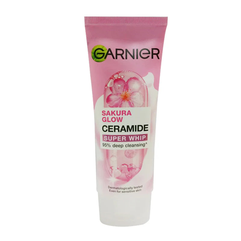 GARNIER WOMAN FACE WASH SAKURA GLOW CERAMIDE SUPER WHIP DEEP CLEANSING 100ML
