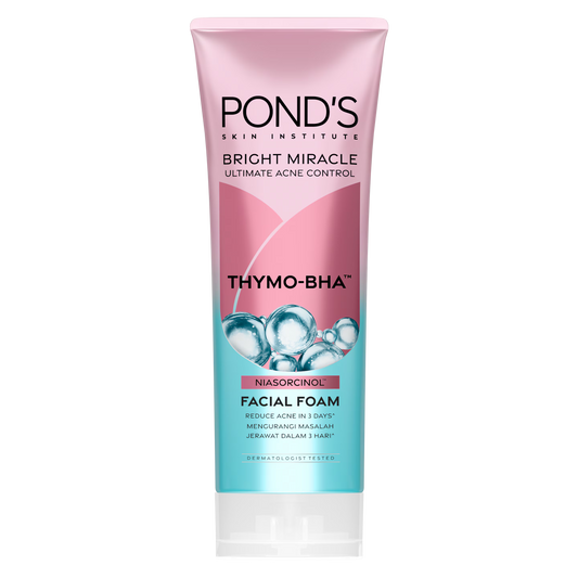 PONDS BRIGHT MIRACLE UNTIMATE ACNE CONTROL THYMO-BHA NIASORCINOL FACIAL FOAM 50G