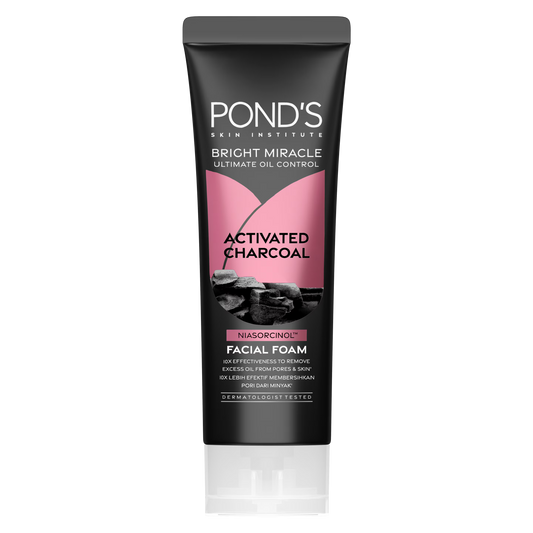 PONDS BRIGHT MIRACLE UNTIMATE OIL CONTROL ACTIVATED CHARCOAL NIASORCINOL FACIAL FOAM 50G