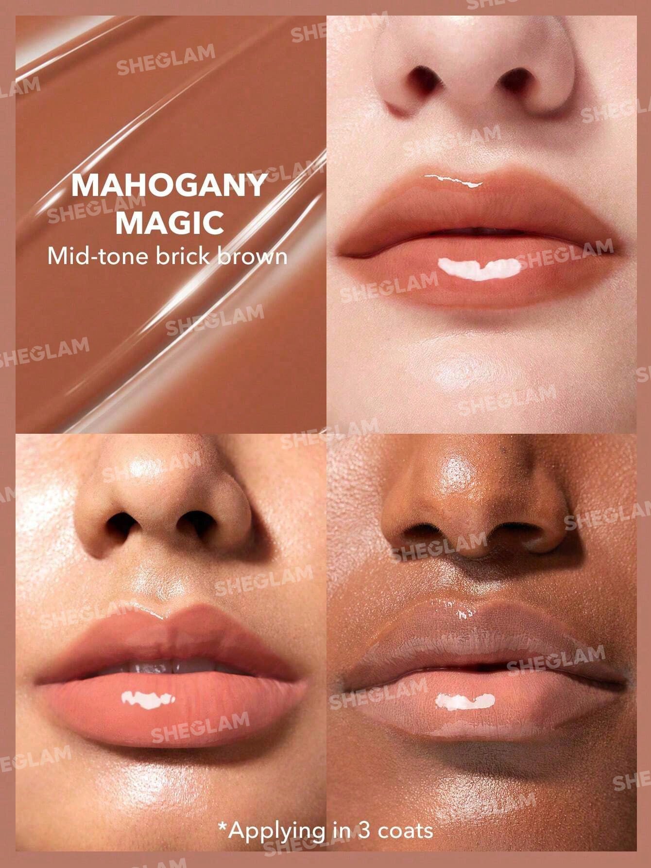 SHEGLAM POUT-PERFECT SHINE LIP PLUMPER MAHOGANY MAGIC - MID-TONE BRICK BROWN