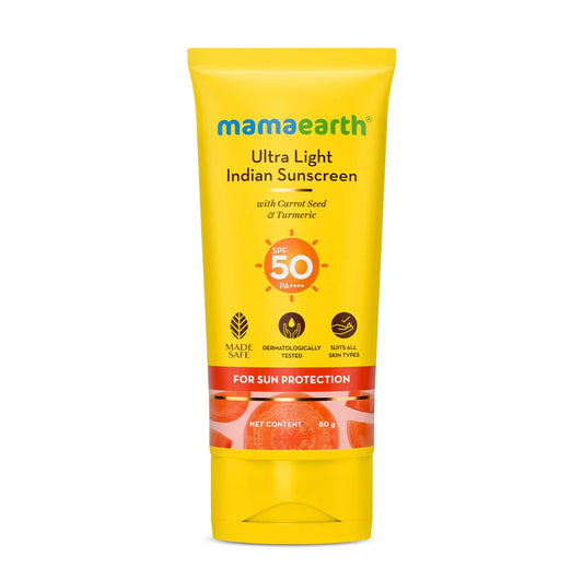 MAMAEARTH ULTRA LIGHT INDIAN SUNSCREEN WITH CARROT SEED, TURMERIC AND SPF 50+++ 80ML