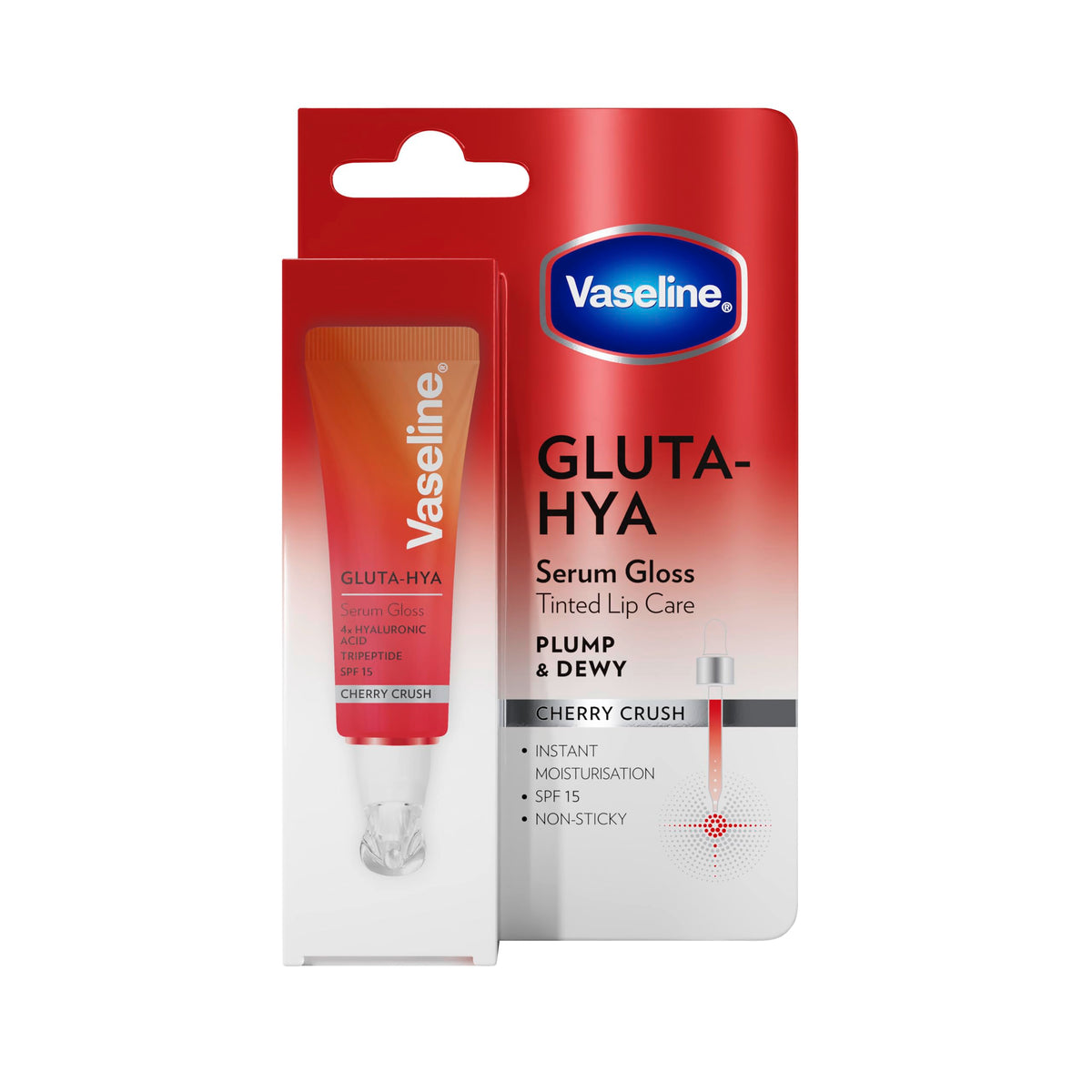 VASELINE GLUTA-HYA LIP SERUM GLOSS TINTED LIP CARE PLUM & DEWY CHERRY CRUSH 10ML