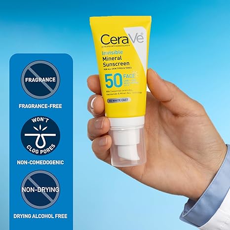 CERAVE INVISIBLE MINERAL SUNSCREEN SPF50 UVB+UVA FOR ALL SKIN TYPES & TONES 48ML