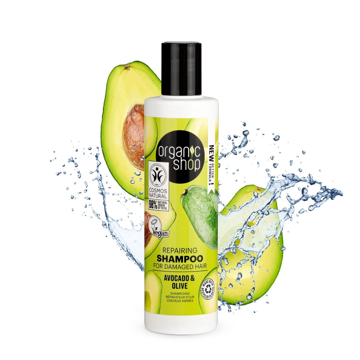 ORGANIC SHOP REPAIRING SHAMPOO FOR DAMAGED HAIR AVOCADO AND OLIVE 280ML COSMOS NATURAL (IONC)