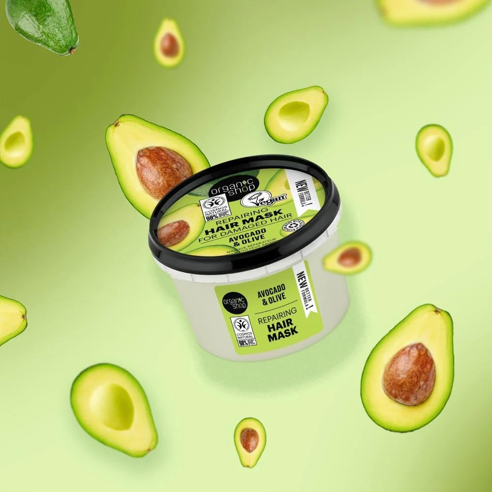 ORGANIC SHOP REPAIRING HAIR MASK FOR DAMAGED HAIR AVOCADO AND OLIVE 250ML COSMOS NATURAL (IONC)