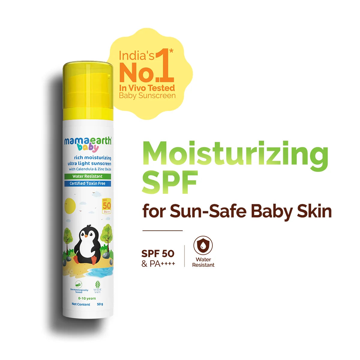 MAMAEARTH BABY RICH MOISTURIZING ULTRA LIGHT SUNSCREEN WITH CALENDULA & ZINC OXIDE 50G