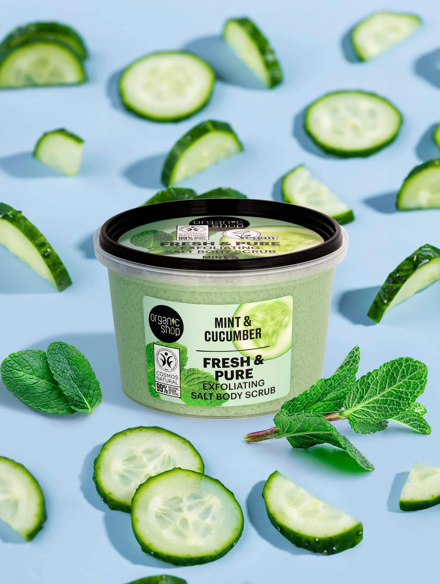 ORGANIC SHOP FRESH & PURE EXFOLIATING SALT BODY SCRUB MINT & CUCUMBER 250ML COSMOS NATURAL (IONC)